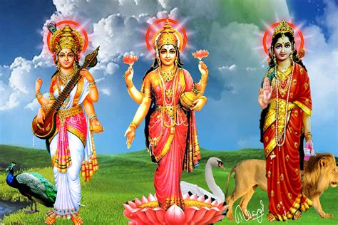 Saraswathi Mahalakshmi And Parvathi Devi Saraswati Goddess Hindu Deities Lord Shiva Family