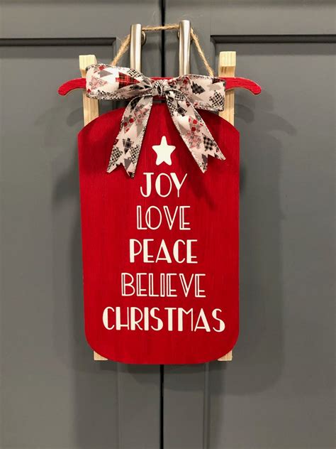 Joy Love Peace Believe Christmas Sleigh Door Signwooden Etsy