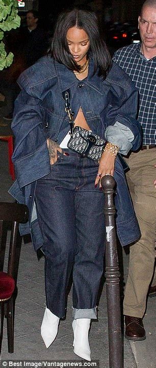 rihanna stuns in double denim ensemble in paris daily mail online