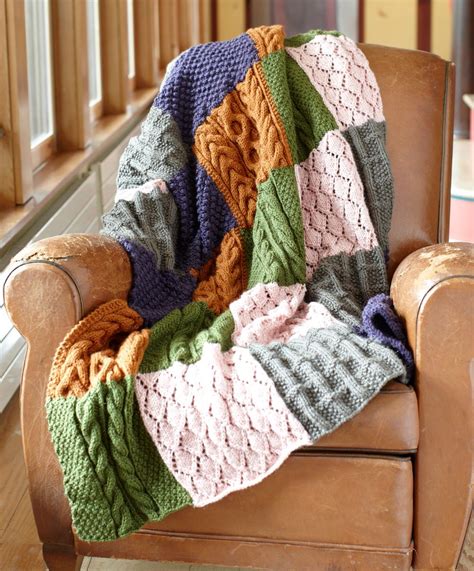Patchwork Sampler Throw Pattern Knit Knitted Blankets Knitted