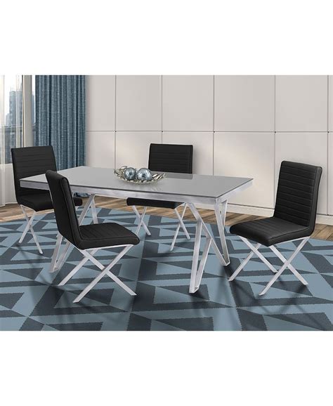 Armen Living Mirage Contemporary Dining Table In Brushed Stainless Steel And Gray Tempered