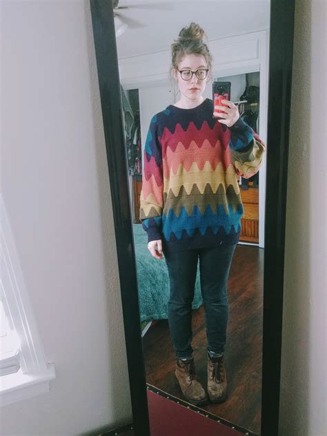 i have a small obsession for thrifting sweaters here s my newest favorite r thriftstorehauls