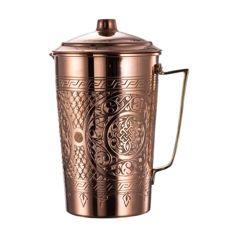 Engraved Copper Water Jug Pitcher