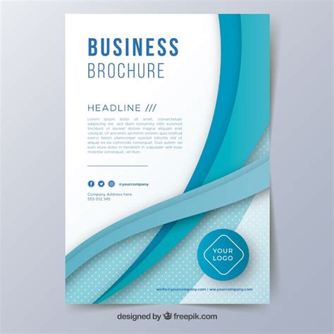 Free Vector A5 Business Brochure Template With Wavy Shapes