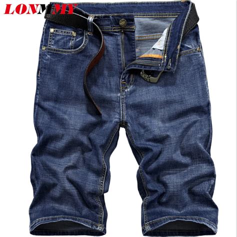 Lonmmy Men Jeans Business Casual Thin Summer Straight Slim Fit Blue Jeans Stretch Denim Shorts