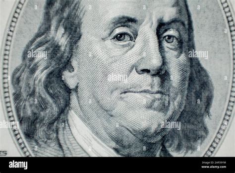 Portrait Of Benjamin Franklin Macro From One Hundred Dollars Bill