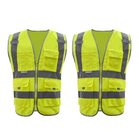 Toptie 2 Pcs Printed Hi Vis Executive Vest 8 Pockets High Visibility Waistcoat With Reflective
