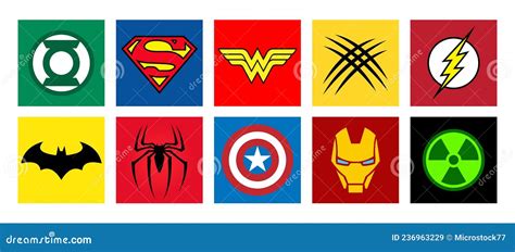 Logos Icons Of The Most Famous Superheroes Vector Editorial