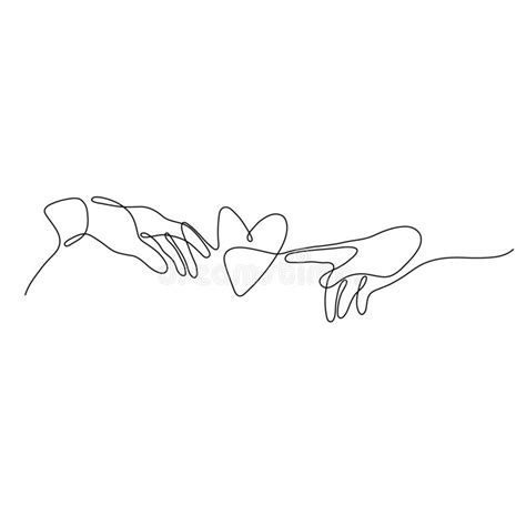 One Line Male And Female Hand Are Drawn To The Heart Design Silhouette