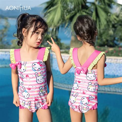aonihua sweet girl carton pattern one piece set swim wear waterproof swimsuit bathing suit