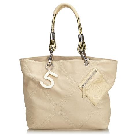 Chanel coco cabas nylon black silver shoulder bag cc logo chain strap italytop rated seller. Cabas Chanel Chanel Brown Non.5 Sac cabas en toile Cuir ...