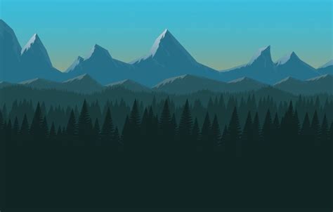 Wallpaper Minimalism Mountains Forest Hills Landscape Art