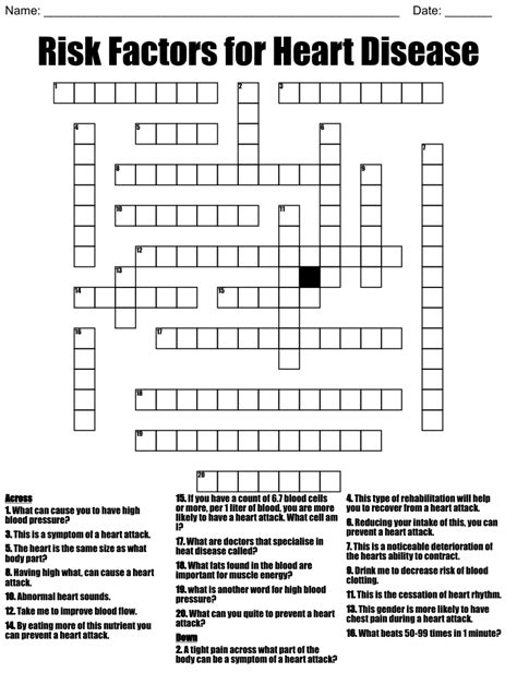 Heart Health Crossword Puzzle Wordmint