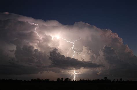 Captured Thunderstorm Clouds Lightning Strikes Clouds