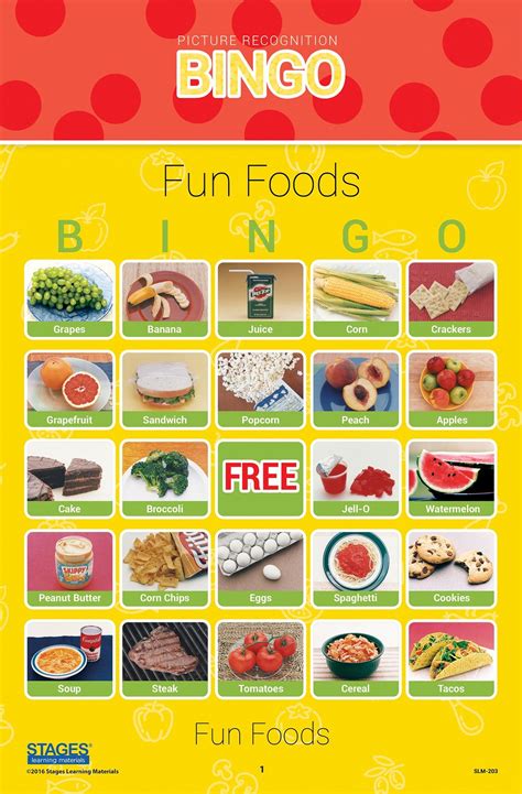 Fun Foods Bingo Game Stages Learning Materials