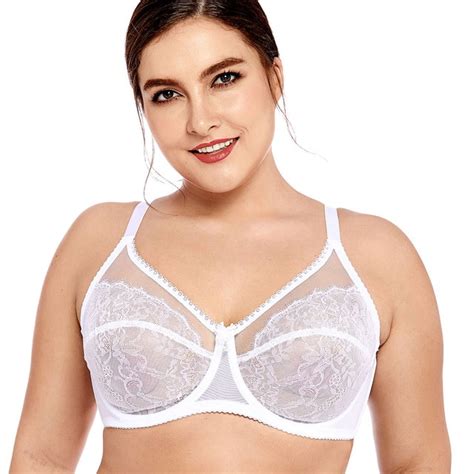 Delimira Womens Sheer Lace Unlined Full Cup Underwire Bra Full Figure