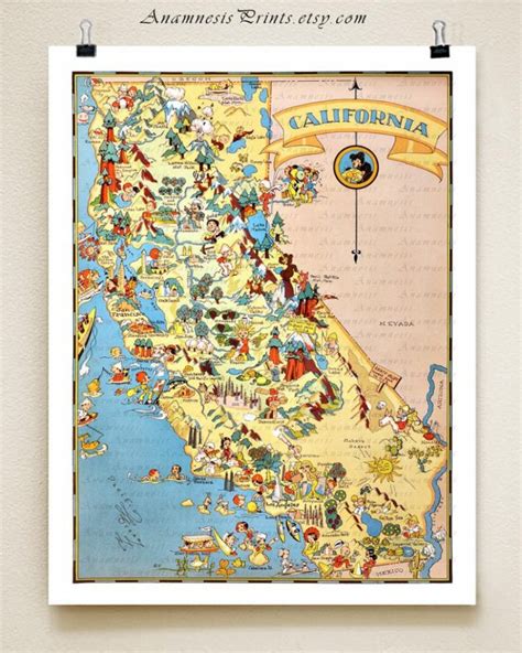 California Map Print Picture Map Illustrated Map Map Etsy
