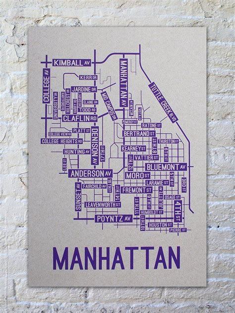 Manhattan Kansas Street Map Print Is Hand Printed And Features The