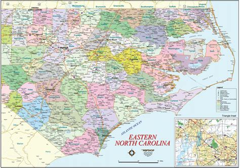 Caldwell county, iredell county, and wilkes county. Eastern North Carolina Wall Map - The Map Shop