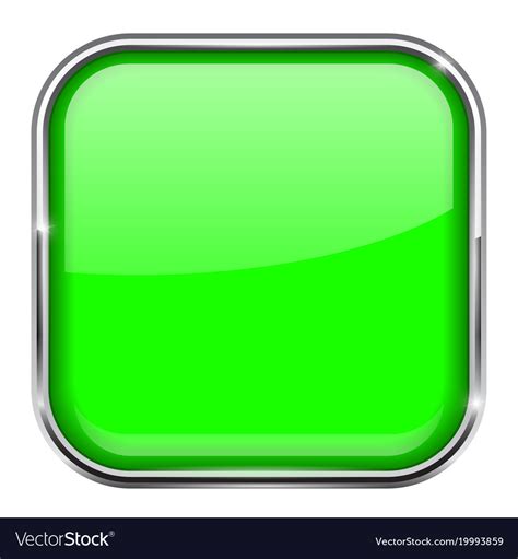 Green Square Button Shiny 3d Icon With Metal Vector Image