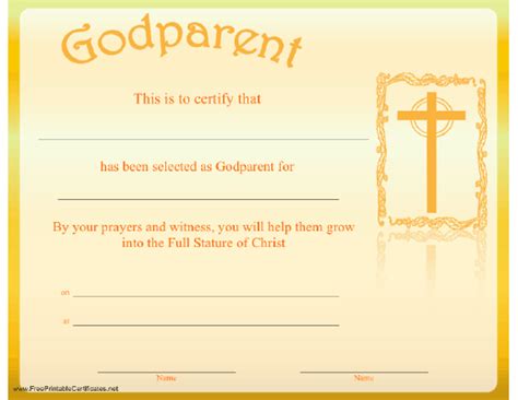 Printable Godmother Certificate Template Free Printable Templates
