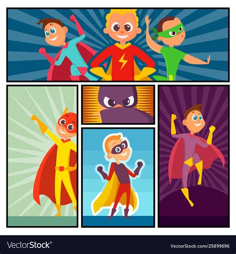 Superheroes Banners Kids Heroes Characters Vector Image