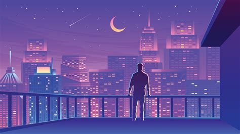 Night City Rooftop View Landscape Illustration 9639252 Vector Art At