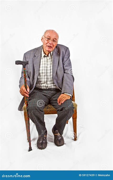 Senior Man Sitting In His Armchair Stock Image Image Of Grey