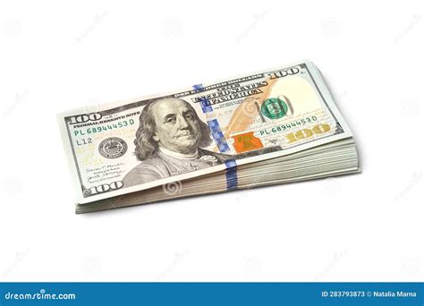 Stack Of 100 Dollar Bills Isolated On White Background Stock Image
