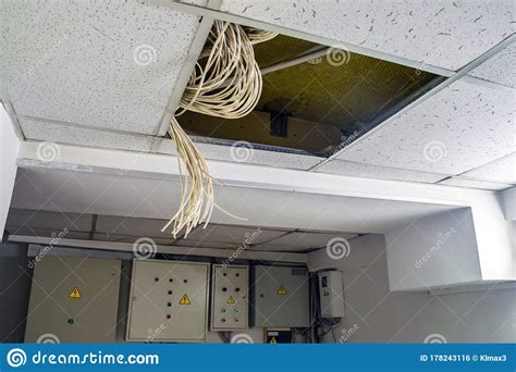 There Are Many Cables Over The False Ceiling Interweaving Of