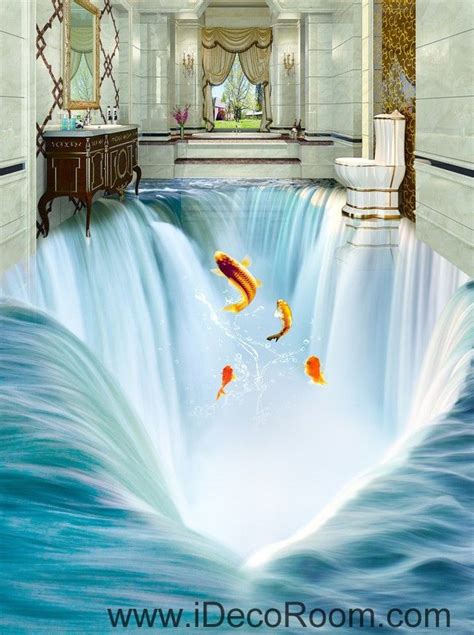 waterfall fish jumping  floor decals  wallpaper wall mural