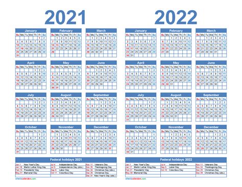 2021 And 2022 Calendar Printable Word Pdf
