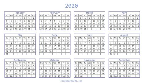 4 Column Calendar 2020 Calendar Printables Free Templates