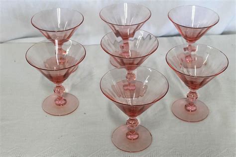 Vintage Pink Depression Glass Set Of 7 5 Martini Wine Goblets Lot