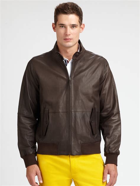 Lyst Façonnable Leather Bomber Jacket In Brown For Men