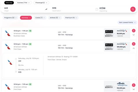 109,000 pts American Airlines First Class from Los Angeles to Sydney on