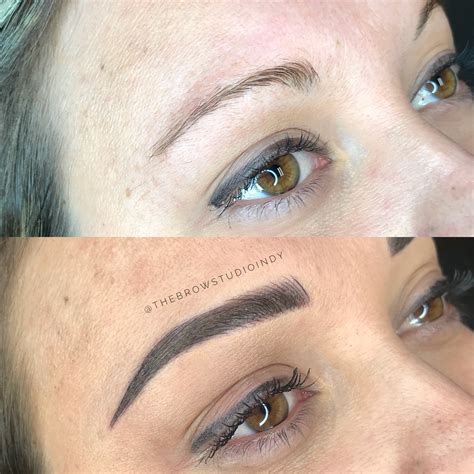 The pictures of the before and after microblading result showing the whole face will help you see if the eyebrows suit the client's face. Before and After Combination Brow at thebrowstudioindy.com ...