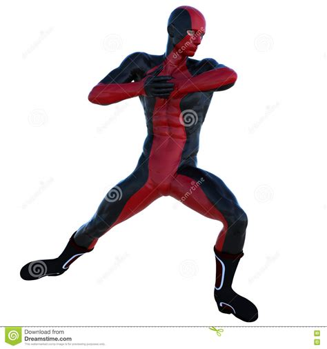 One Young Man In Red And Black Superhero Costume Hit With An Elbow