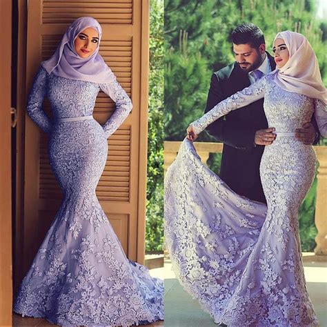 Elegant Tulle Mermaid Arabic Islamic Wedding Dresses With Beaded Lace