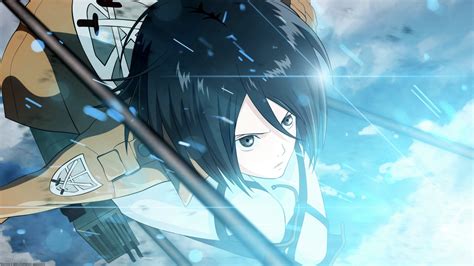 Wallpaper Illustration Anime Girls Blue Shingeki No Kyojin Mikasa Ackerman Screenshot
