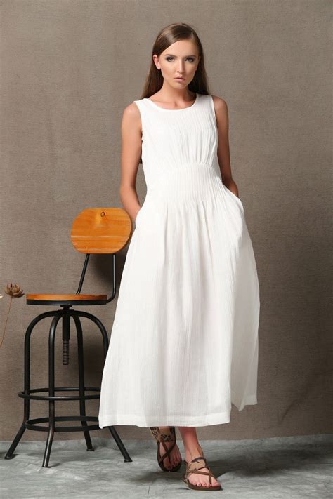 White Linen Dress Long Linen Dress Sleeveless Linen Tank Summer Maxi