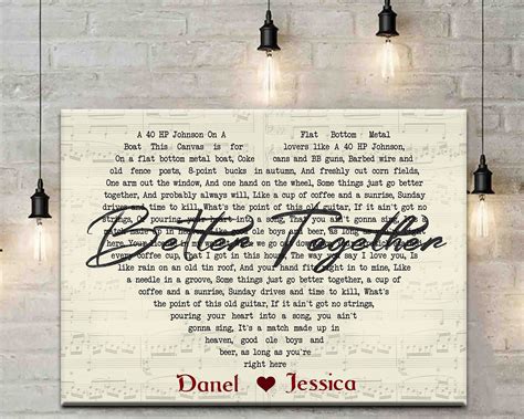 Personalized Heart Song Lyric Canvas Better Together Lyric Etsy