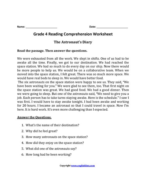 Comprehension Worksheets For Grade 4 With Answers Thekidsworksheet