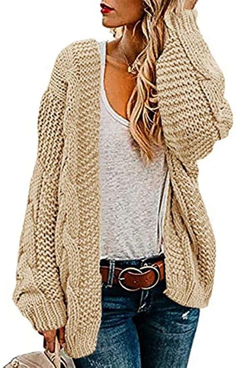 Ferrtye Womens Oversized Chunky Open Front Cardigan Sweaters Cable Knit