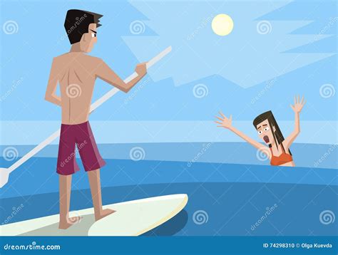 Lifeguard Rescues Woman Stock Vector Illustration Of Sinking 74298310