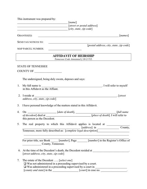 Free Printable Affidavit Of Heirship