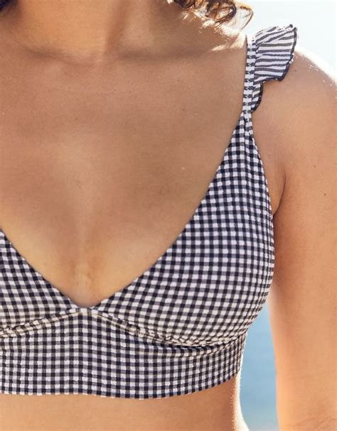 aerie seersucker ruffle longline triangle bikini top