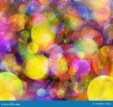 Dreamy Motion Blur Multicolored Background With Stars And Bubbles Stock