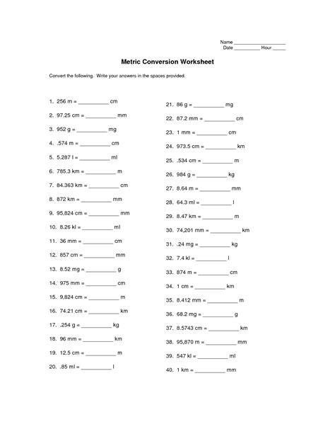 Conversion Of Measurements Worksheets