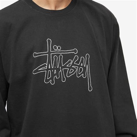 Stussy Long Sleeve Outlined Pigment Dyed Tee Black End Au